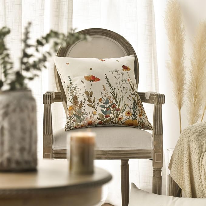 AVOIN colorlife Fall Flowers Throw Pillow Cover 18x18 Inch | Seasonal Autumn Thanksgiving Harvest Decoration for Sofa Couch Farmhouse Living Room Decor