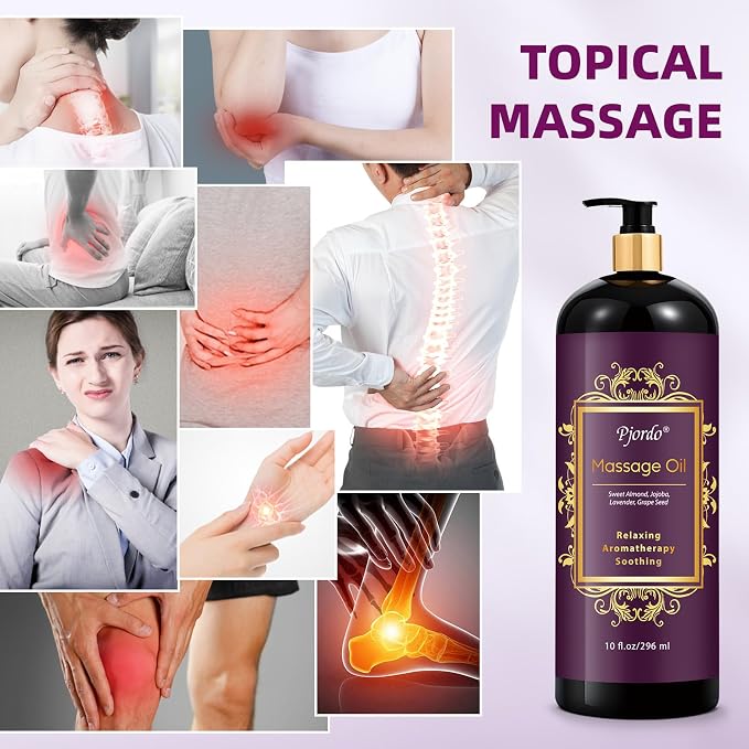 Pjordo Aromatherapy Lavender Massage Oil, Massage Oil for Massage Therapy, Calming, Soothing, Relaxing, Spa Gifts for Him Her, 10 Fl Oz