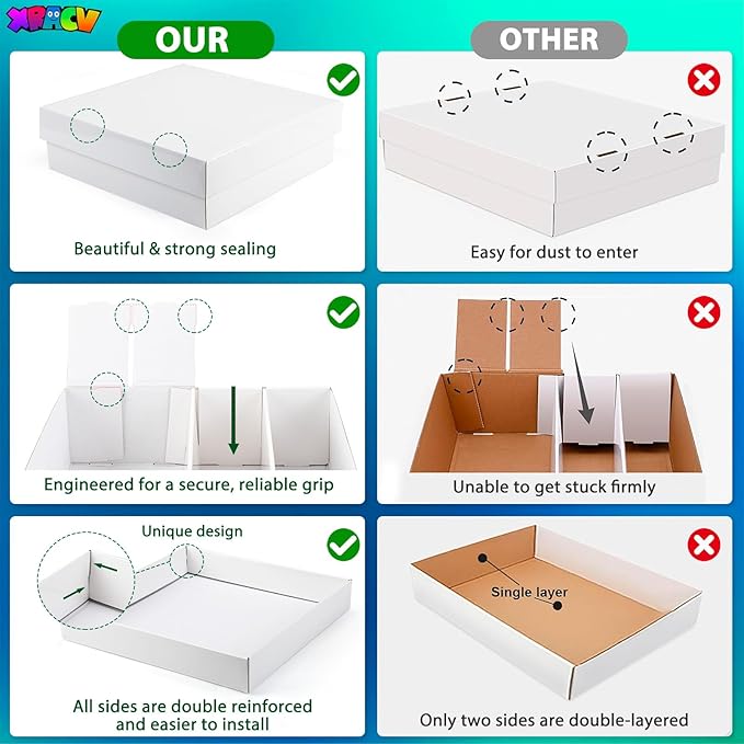 Trading Card Storage Box, 4 Row 3200 Count Collector Cards Box with Divider, White Corrugated Cardboard Compatible with Top Loader Organizer Sorting Tray Box for Sports Cards, MTG, TCG Cards (1-Pack)