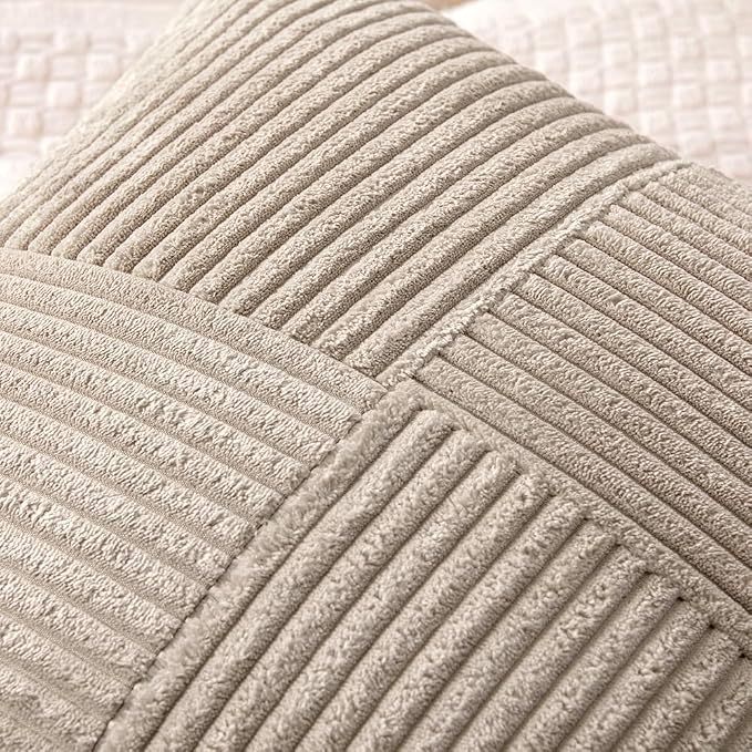 MIULEE Taupe Decorative Throw Pillow Covers for Couch 20x20 Inch | 2 Pack, Boho Farmhouse Pillow Covers, Soft Cross Corduroy Patchwork Textured Cushion Cases For Bed Sofa