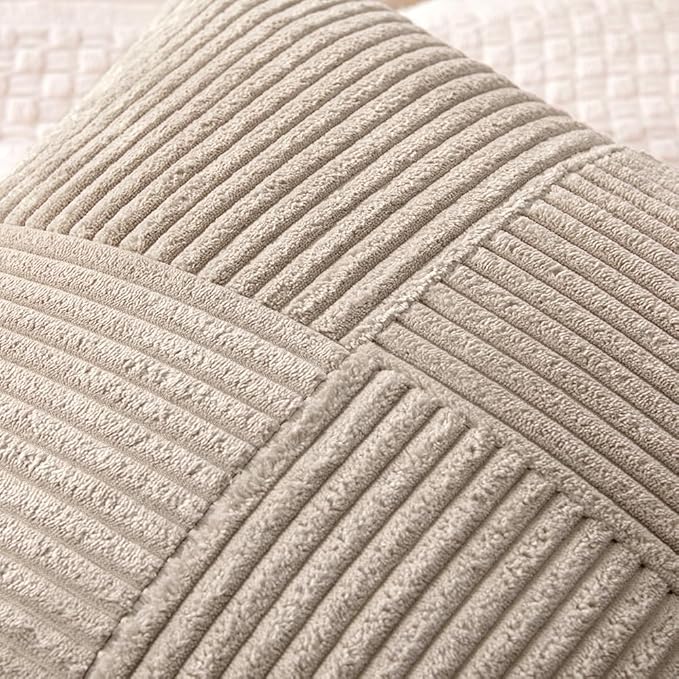MIULEE Taupe Decorative Throw Pillow Covers for Couch 18x18 Inch | 2 Pack, Boho Farmhouse Pillow Covers, Soft Cross Corduroy Patchwork Textured Cushion Cases For Bed Sofa