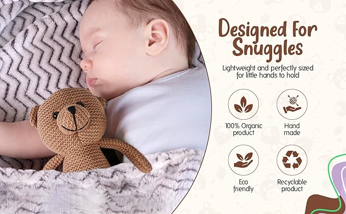 Teddy Bear, Cute, Knitted, 10" Stuffed Animal, Cotton Plush, Vintage, Brown, Unisex, 0+