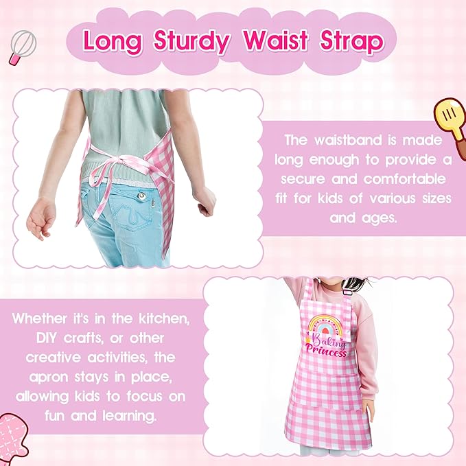 R HORSE 2Pcs Kid Apron and Chef Hat Set, Adjustable Children Coquettish Pink Kitchen Toddler Apron for Girls, Dress up Role Play Chef Toy Funny Cooking Gift Birthday Gift for Kids Baking Painting