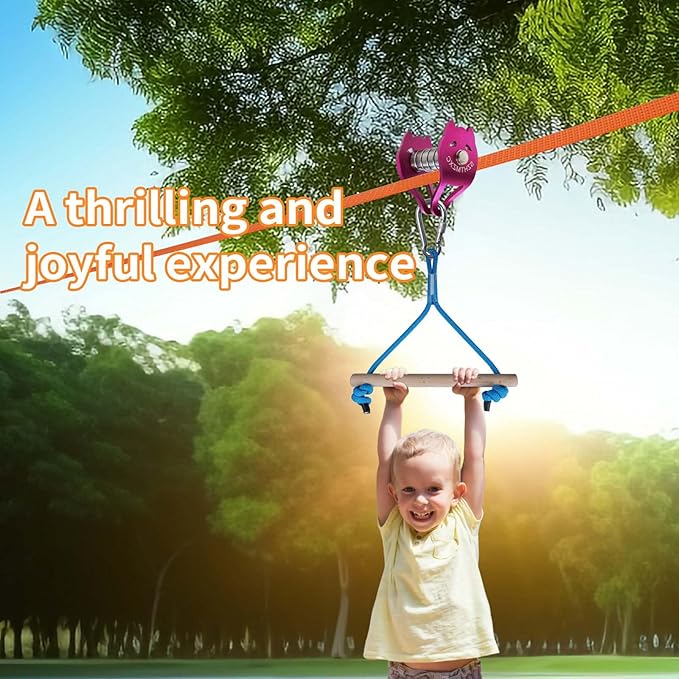 Zipline Pulley Dog Kits, Ninja Slackline Slider, Smooth and Silky, Zipline Brake Stopper for Slackline Zip line, Quick Setup for Kids Backyard Outdoor Playground Fitness Equipment