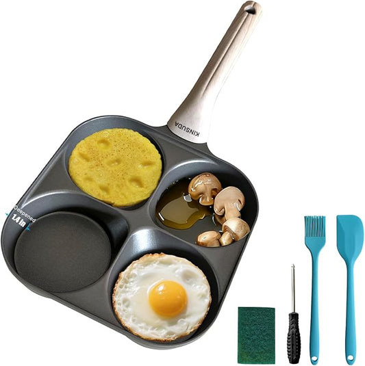 4-Cup Divided Titanium Nonstick Egg Skillet, 4-In-1 Breakfast Pan for Eggs, Pancakes, Crepes, Patties & Omelettes, Induction & Gas Compatible, PFOA/PTFE Free