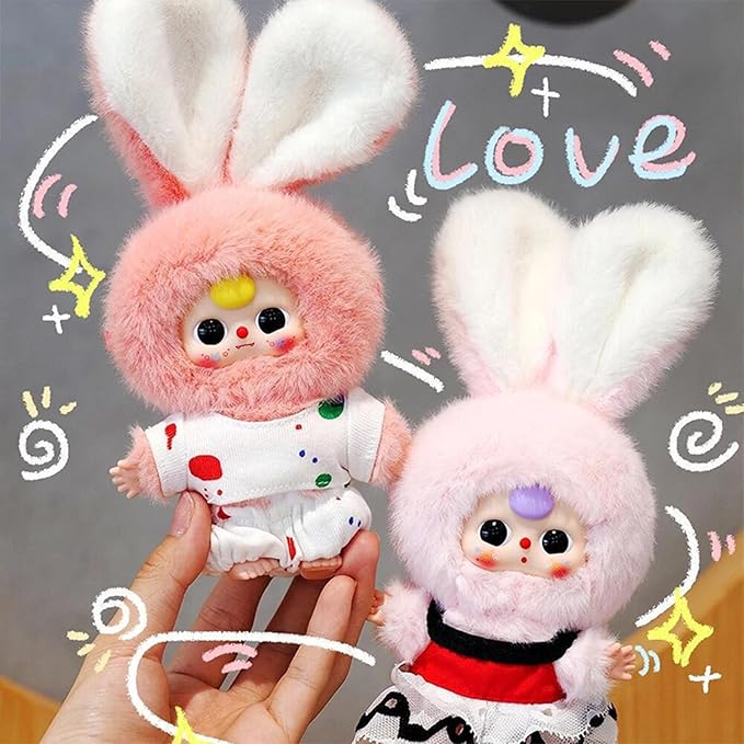 Baby Three Miniature Bunny Series Doll Box, Plush Doll Ornament Bag Pendant Toy, Vinyl Mystery Box Action Figure Birthday Toy Gift, Random 1PC