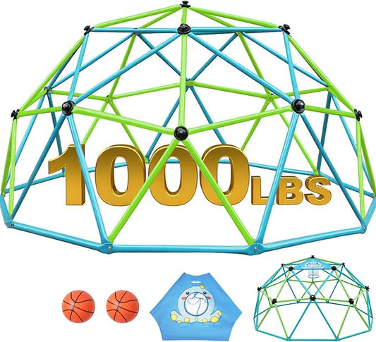Zupapa 10FT Climbing Dome, Outdoor Jungle Gym for Kids with Climbing Grip - Geometric Dome Climber Supports 1000LBS Outdoor Playset and Easy Assembly Outdoor Play Equipment for Kids (Turquoise, 10FT)