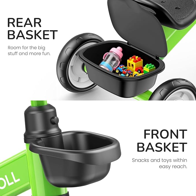 Umatoll Tricycle for Toddlers 2-5 Year Old, Ajustable Toddler Bike Outdoor Toys, Birthday Gift for Boy Girl Age 2-4, Trike with Light up Wheels (Green)