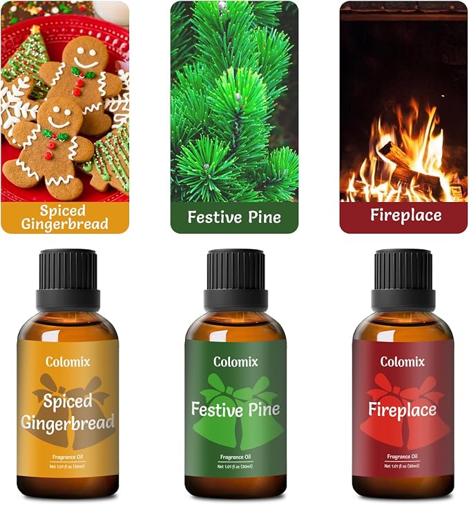 Christmas Fragrance Oils Set, 30ml x 3, Fragrance Oil for Diffuser, Candle Making, Soap Scents | Holiday Scent Oil Gift Set, Essential Oils Diffuser Scents