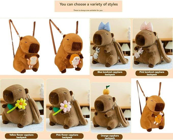 Capybara Bow Bowknot Orange Flower Lollipop Cute Plush Backpack Kawaii Cartoon Design for Women Ita Bag (Chicken leg)