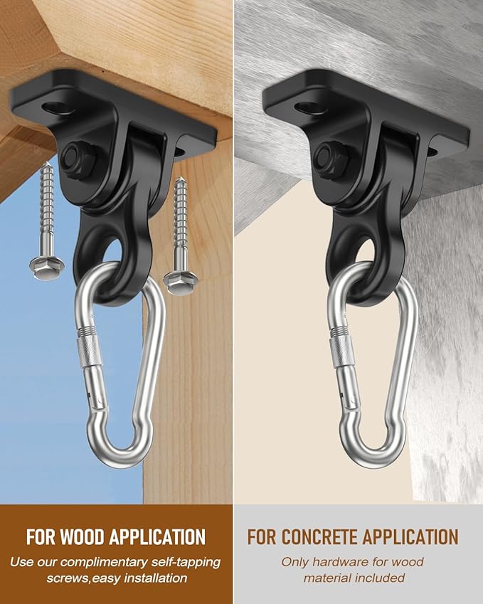Heavy Duty Porch Swing Hangers Kit, with Screws Bolts for Wooden Sets Playground Porch Patio Yoga Seat Indoor Outdoor Hanging Snap Hooks (8 Pack Black)