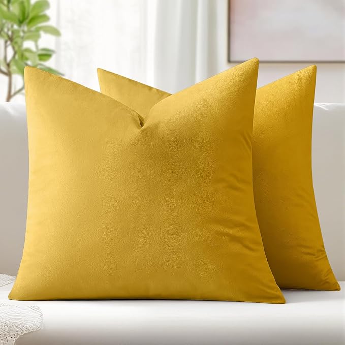 MIULEE Velvet Throw Pillow Covers 18x18 Inch Pack of 2 Lemon Yellow | Soft Solid Decorative Pillow Covers, Modern Luxury Home Decor, for Couch Chair Sofa Bedroom Livingroom