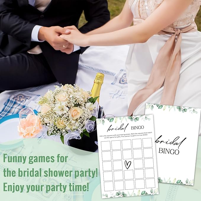 Bridal Shower Bingo Bridal Bingo Wedding Shower Games 30 Guests for Engagement Wedding Party, Games for Showers (Eucalyptus Botanical) -0005
