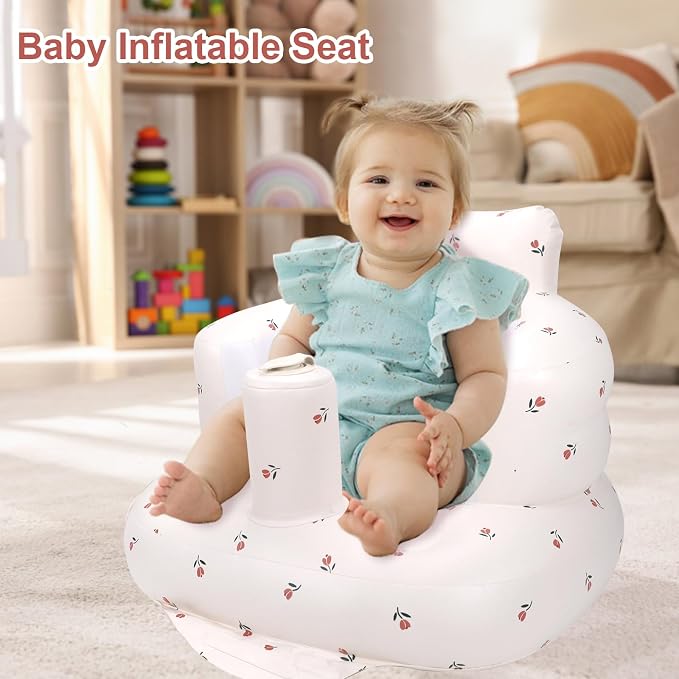 AirSwim Inflatable Baby Chair, Inflatable Baby Seat for Babies 3 Months and Up, Summer Blow Up Chair with Built in Air Pump, Infant Floor Seats for Learning to Sit, Palying, Camping, Tulip