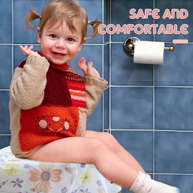 Preboun 40 Pack Toilet Seat Covers Disposable for Kids Extra Large Waterproof Toilet Seat Covers Toddler Potty Training Liners Individually Wrapped for Travel Public Restroom Essentials, Flower Design