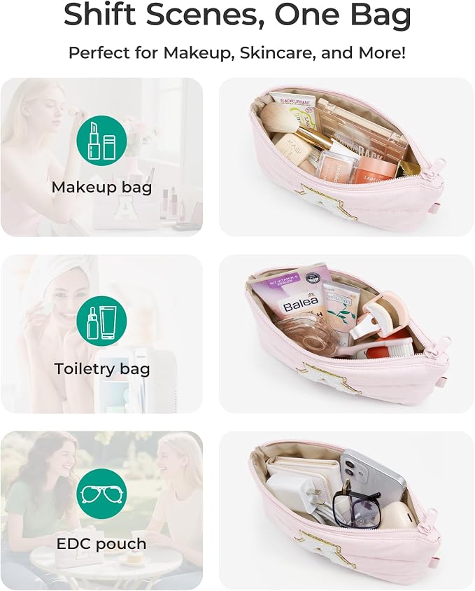 BAGSMART Personalized Makeup Bag with Initial, Pink Small Cosmetic Travel Organizer, Water-Resistant Pouch for Women & Teens for Bridesmaid Graduation (Initial-C, Small)