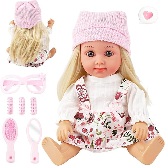 SMILESSKIDDO Baby Doll, 12 inch Black Interactive Talking Babies Dolls with Hair, Mirror, Comb Accessories, Safe PVC Body & Sing Sound – Perfect Pretend Play Doll Toy Gift for Toddlers Girls