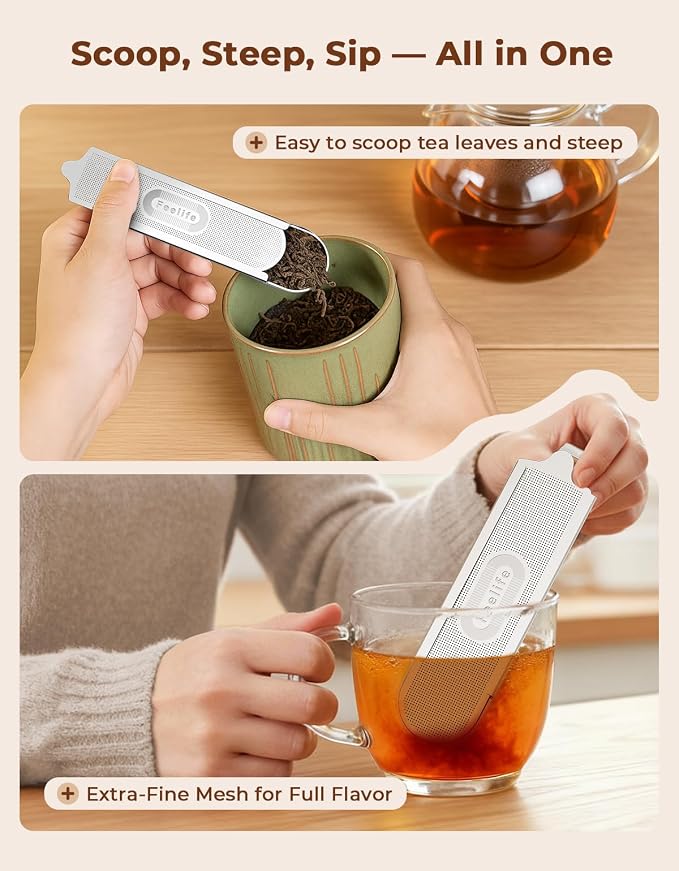 2 Pack Tea Infuser for Loose Leaf Tea, 2-in-1 Tea Scoop Infuser Fine Mesh Tea Strainers for Loose Tea Single Cup, 304 Stainless Steel Loose Leaf Tea Steeper