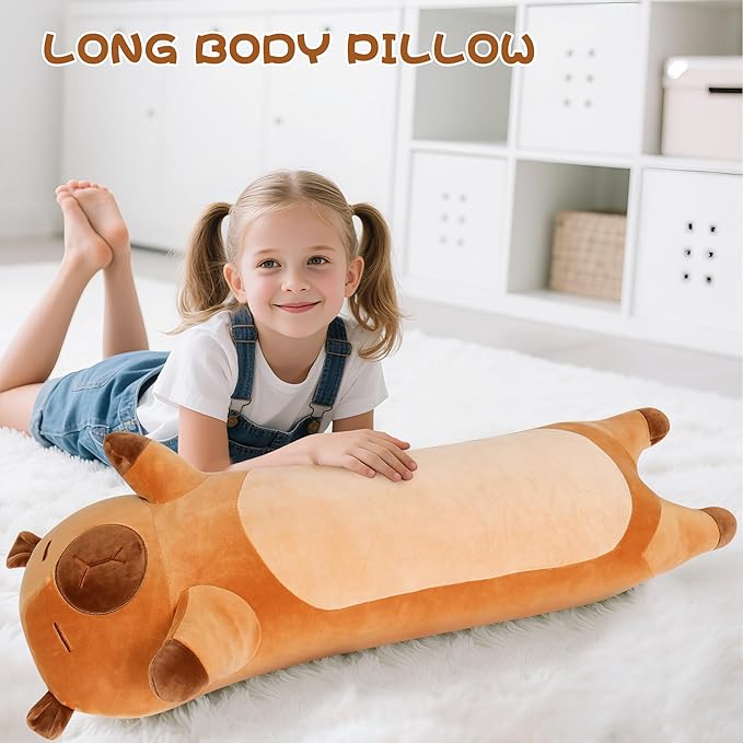 33 Inch Cute Capybara Stuffed Animal, Big Capybara Plush, Long Body Pillow for Bed Decor, Kawaii Plushies Birthday Gift for Kids Boys Girls Adult