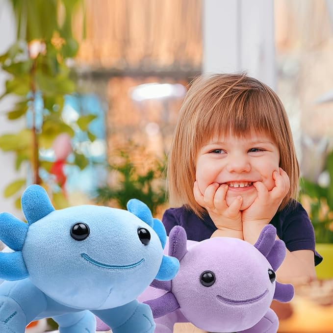 Axolotl Plush Toy, 10.8” Soft Cute Axolotl Stuffed Cotton Plush Pillow Kawaii Salamander Animal for Boys Girls Kids Gift (Blue)
