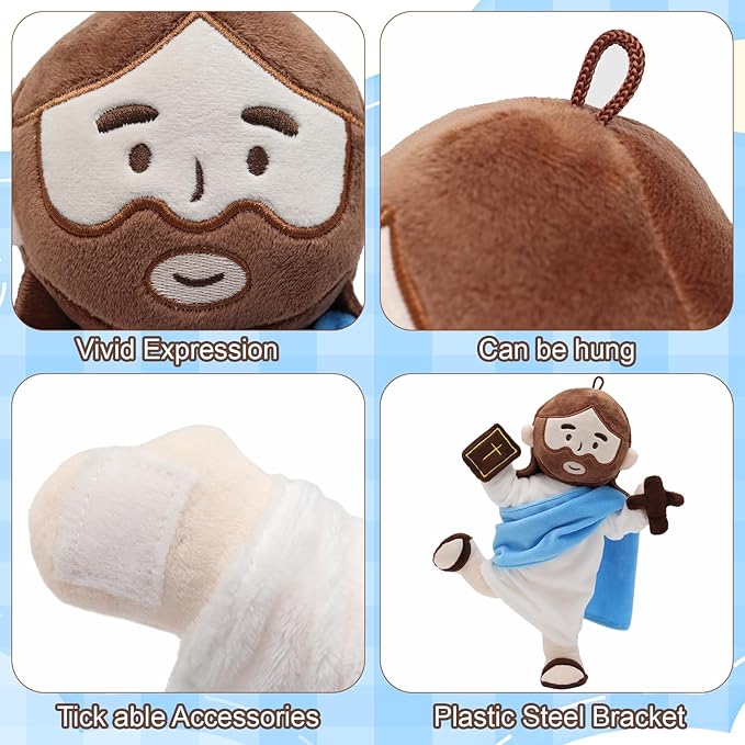 Jesus Plush Doll with Jointed Skeleton Jesus Plushie 13.4" Poseable Jesus with Removable Accessories Easter Christian Gifts for Kids (Blue)