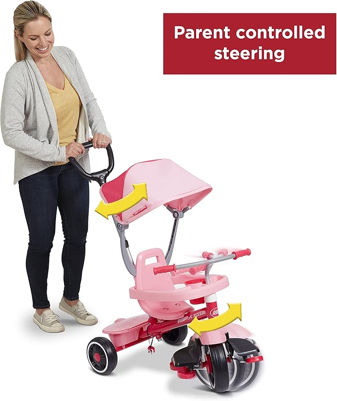 Radio Flyer Stroll N Trike Grows with Child, Converts from Parent Steering to Pedaling for Ages 1-5, Features Safety Harness, UV-Protection Canopy, Cup Holder, Toy Storage, and More, Amazon Exclusive