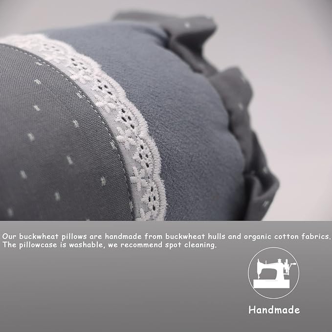 Buckwheat Neck Roll Pillow, Buckwheat Hulls Filling for Neck Support and Pain Relief, Cylinder Round Pillow for Sleeping and Bed (16x4 Inch, Gray)