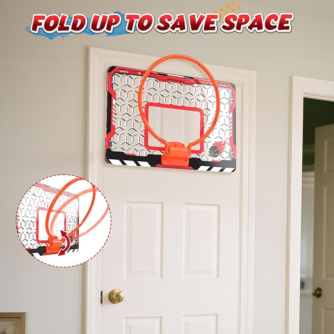 EagleStone Mini Indoor Basketball Hoop with Scoreboard,4 Balls & Pump,Over The Door Bedroom Office Basketball Hoop for 6 7 8 9 10 11 12+ Year Old Kids Boys