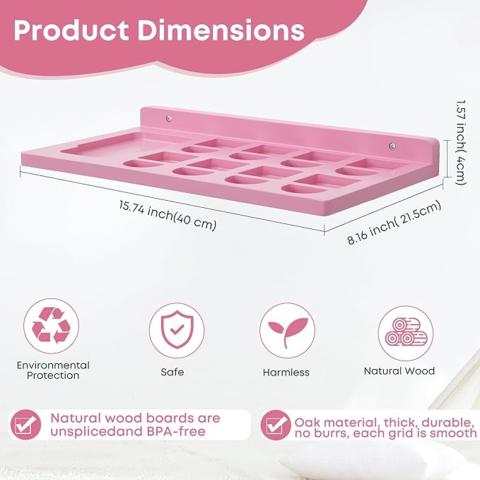 PHOENANCEE Floating Shelves for Little Tikes Story Dream Machine,Wall Shelf for Little Tikes Projector Books Audio Play Character Storage Tray Organizer for Toddlers and Kids Girls Boys,Oak(Pink)