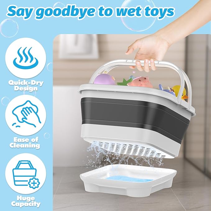 Anivia Foldable-Bath-Toy-Storage-Organizer, Bath Toy Holder with Removable Base, Quick-Drain-Drying Bathtub Toy Storage/Basket, Stand Up Bathroom Shower Toys Holder for Kids - Black