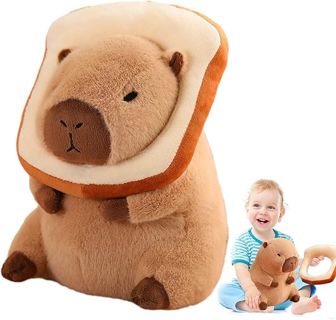 12" Capybara Plush Toy Kawaii, Cute Capybara Stuffed Animal with Wearable Bread, Soft Plushies Doll Bread Pillow for Girls Boys Kids Adults, Birthday Decorations Gifts Toys
