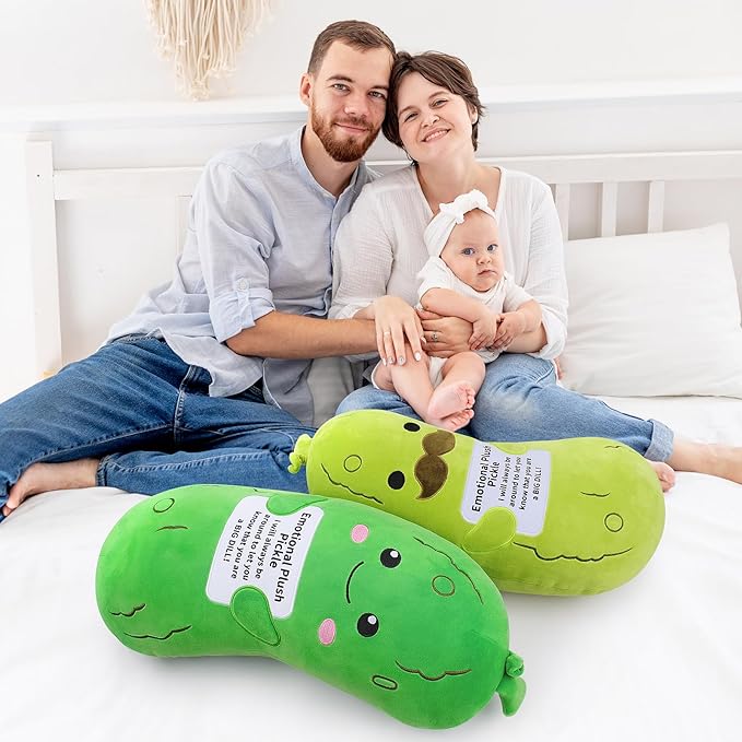 Emotional Plush Pickle-20” Pickle Stuffed Animal,Food Plushies Cucumber Stuffed Animal with Positive Warm Words,Kawaii Plush Toy Kids Birthday Gifts,Soft Vegetable Lover Plushie Pillow