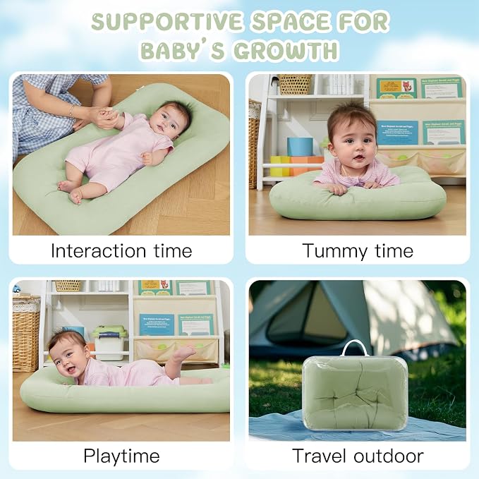Baby Lounger for Newborn, Bionic Design Baby Lounger, Soft Organic Cotton Breathable Lounger for Infants 0-24 Months (Green)
