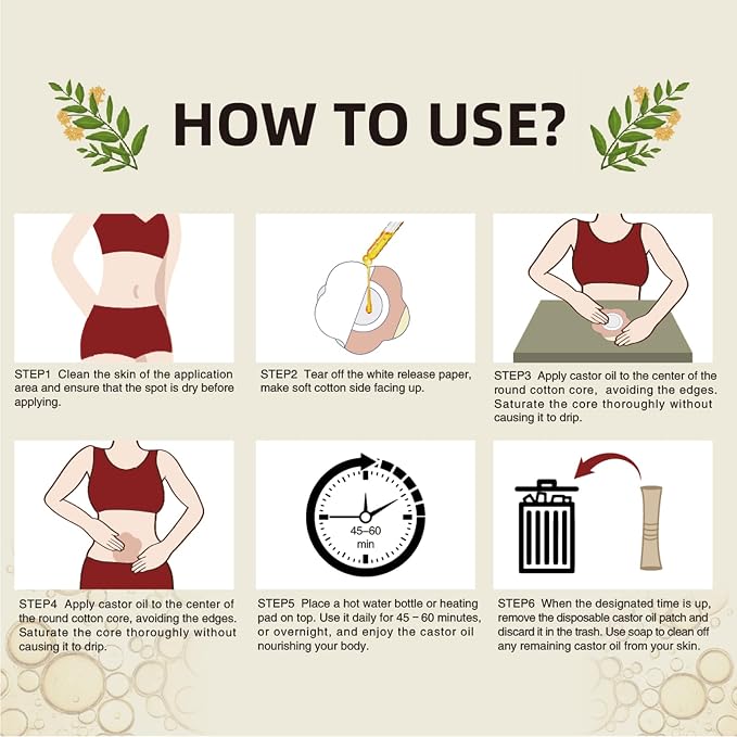 120PCS Disposable Castor Oil Belly Button Patch– Oil-Free, Self-Adhesive Cotton Core Wrap for Neck, Shoulders & Knees, No Wash, Anti-Seepage (Beige Flower)