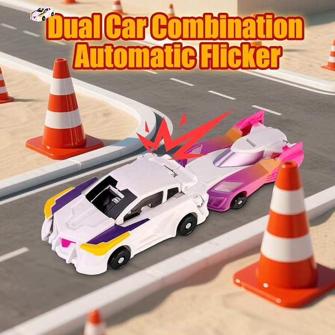 Collision Transforming Dinosaur Car Toy,Transformation Car Toy, 2in1 Magnetic Dinosaur Transformer Cars for Boys & Girls Party Favors Gift for Birthday, Christmas (Pink)