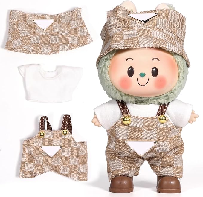 AICase for 17cm Doll Clothes/Outfit,Clothes Set for 17cm Doll,3 Piece Set Hat Clothing,Boys and Girls Stylish Adorable Dolls Clothes Accessories_Brown-1