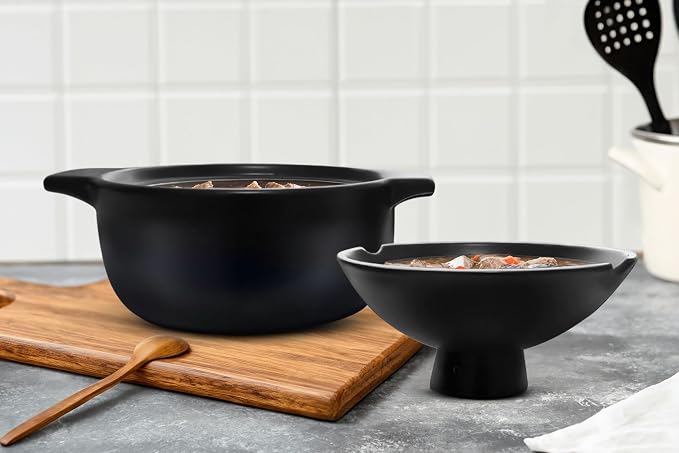 Kook Korean Dolsot Bowl with Lid, 68 oz | Donabe Style Cookware for Bibimbap, Kimchi, Soups & Stews | Oven & Dishwasher Safe, Black