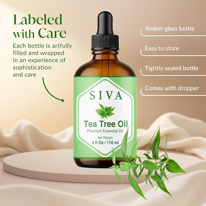 Siva Tea Tree Essential Oil 4 Fl Oz – for Diffuser, Skin & Hair Care – Ideal for Aroma, Massage & DIY Blends- with Dropper