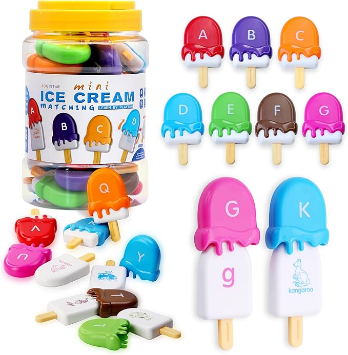 USATDD ABC Alphabet Learning Toys Alphabet Popsicles Animal Matching Toy Uppercase Lowercase Preschool Learning Activities Montessori Toys Back to School Gifts for Kids Ages 3+, 52 Pcs