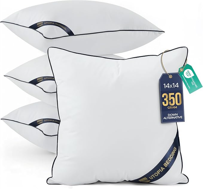 Utopia Bedding 14x14 Throw Pillow Inserts, Decorative Pillows, Pack of 4 | Piping Throw Pillows, Plush & Supportive, Aesthetic Cushion Sham Stuffer for Sofa, Office, Couch & Bed, Set of 4, White