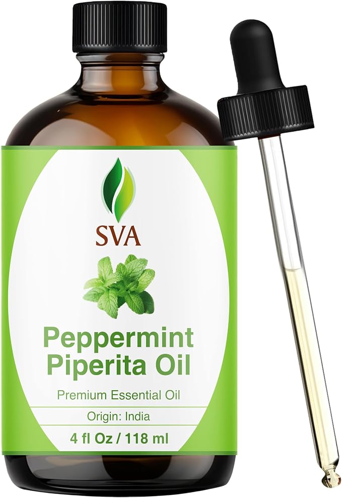 SVA Peppermint Piperita Essential Oil 4 Fl Oz – for Diffuser, Skin & Hair Care – Ideal for Massage & DIY Blends - with Dropper