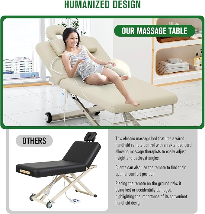pouseayar Heavy Duty Electric Massage Table, Electric Lift Motor and Manual Backrest Adjustable for Treatment/Medical Spa/Facial Bed/Beauty Bed and More - 31.2 Wide x 75 Long - Beige Gray