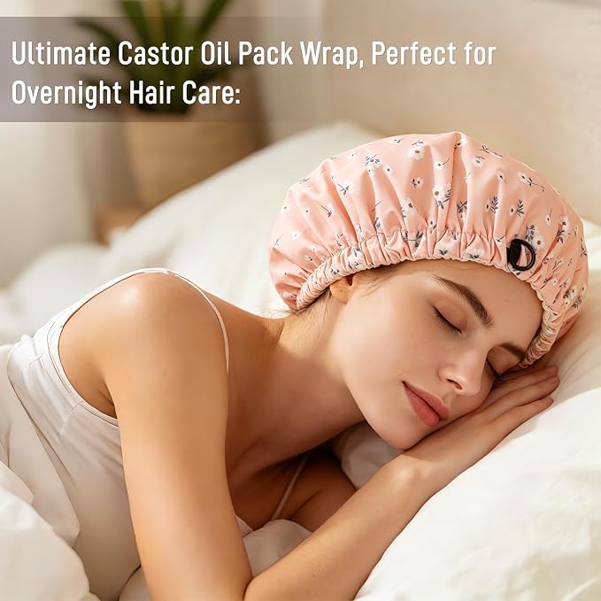 Castor Oil Pack Wrap Organic Cotton for Hair Growth, Overnight Hair Wrap for Sleep, Reusable Hair Mask Cap for Castor Oil Treatment of Balding,Thinning Dry and Damaged Hair(Oil Not Included) Flowers,M