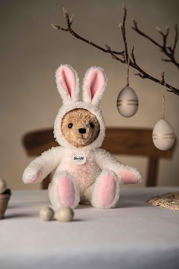 Steiff Teddy Bear in Bunny Hoodie Costume, Year of the Rabbit, Teddybear Stuffed Animal, Plush Bear Cuddly Toy, Machine Washable, 11 inches