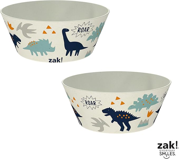Zak Designs Kids Dinnerware Set 3 Pieces, Durable and Sustainable Melamine Bamboo Plate, Bowl, and Tumbler are Perfect For Dinner Time With Family (Zaksaurus)