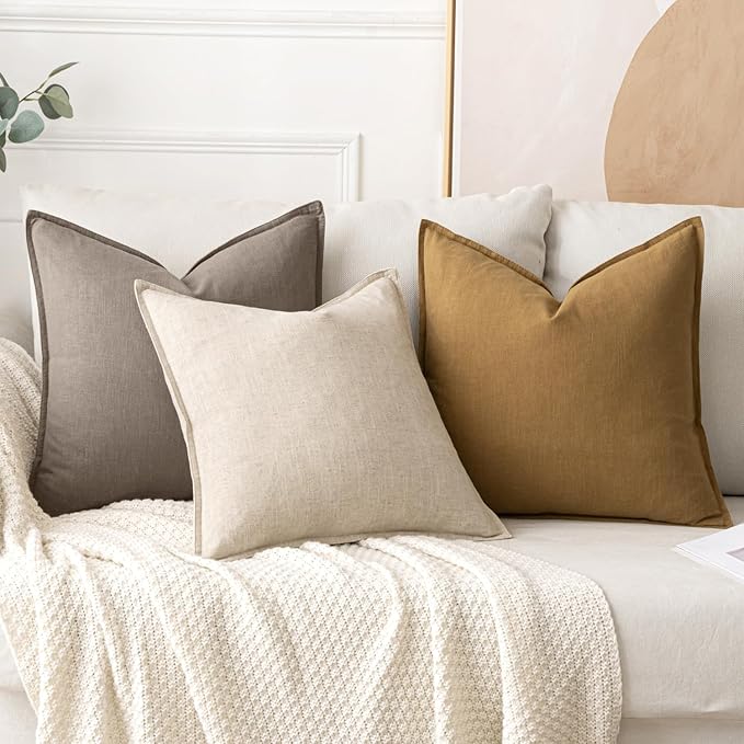 MIULEE Decorative Linen Pillow Covers 18x18 Inch Dune | Boho Farmhouse Fall Autumn Couch Throw Pillows for Bed, Pack of 2 Accent Modern Pillowcases, Sofa Livingroom Home Decor