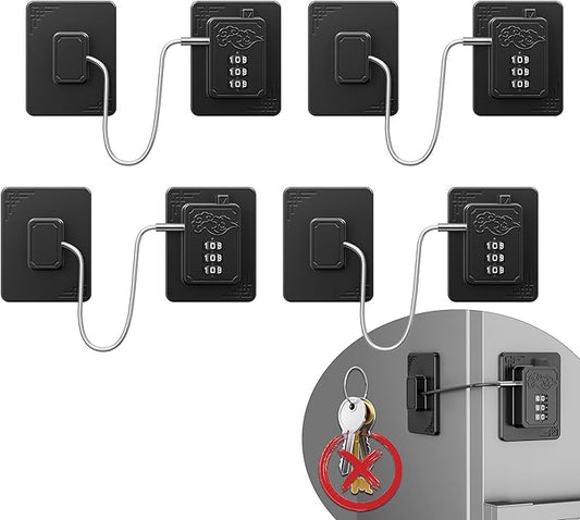 4 Pack Refrigerator Locks with 3 Digit Code, Easy Install Fridge Lock Combination, Premium Freezer Lock, Child Proof Cabinet Locks for Refrigerators, Drawers, Closets, Windows (Black)