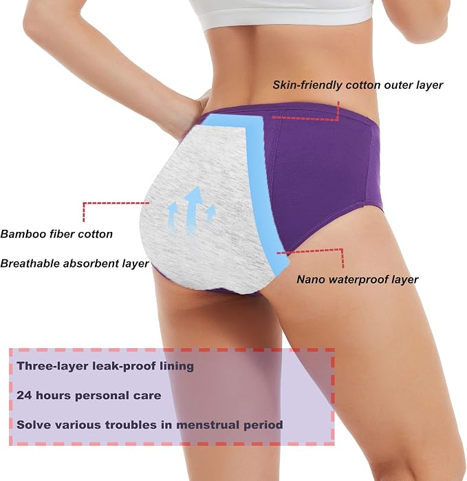 HATSURE Period Underwear for Women Leak Proof Cotton Overnight Menstrual Panties Briefs (Multipack)