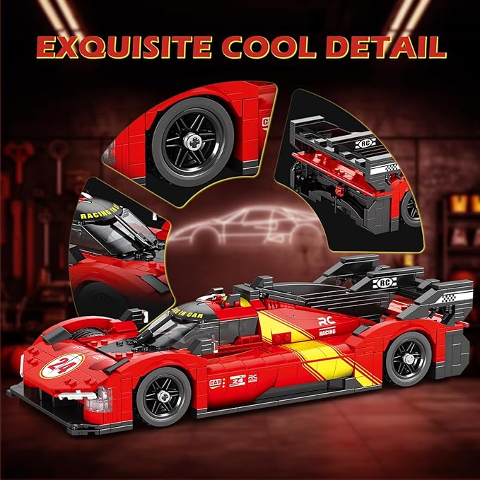 Reobrix Super Sports Car Building Blocks Sets, 1:16 Le Mans Racing Car Model Building Toy Supercar Building Sets for Adult Collection Display for Home Office Gift for Motorsport Fans Adults (1370PCS)