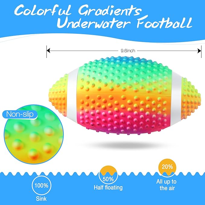 Hiboom Pool Football for Swimming Pool, Waterproof Water Football for Underwater Passing, Dribbling, Pools Toys Ball with Water Filling, Diving Games for Teens Adults(Rainbow Color)